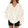 thumbnail image 4 of WULMLEO Women V Neck Fuzzy Fleece Pullover Sweatshirt - Oversized Long Sleeve with Pockets Cozy Fall Winter Casual Wear White 3XL, 4 of 4