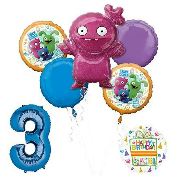 Ugly Dolls 3rd Birthday Party Supplies 34" Blue Number 3 Balloon Bouquet Decorations