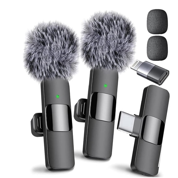 Wireless Lavalier Microphone 2-Pcs, Clip-On Lapel Mic for Video, Interviews, Podcast & Streaming, USB-C Smartphone Compatible