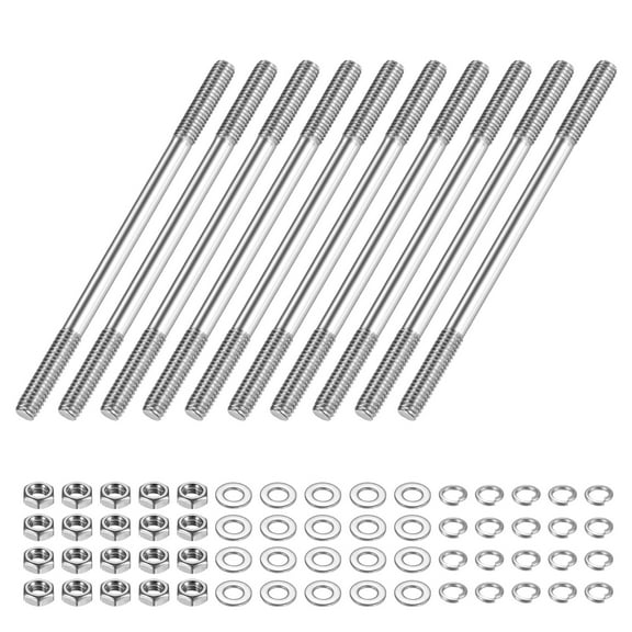 Uxcell 10-Set Double End Threaded Stud Screw Bolt, M4x70mm Stainless Steel Push Rod Dual End Thread with Lock and Flat Washer