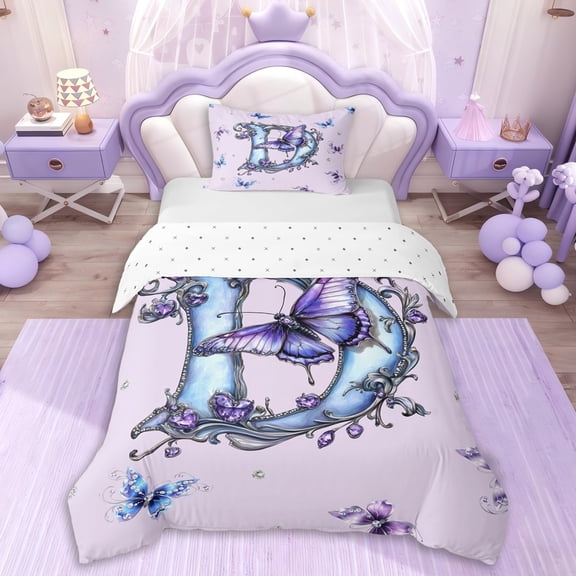Erosebridal Letter D Monogrammed Vintage Flowers Twin Bedding For Kids Girls,Teens Princess Elegant Flying Butterflies Duvet Cover Set,Luxury Bedroom Decor,2pcs,No Comforter