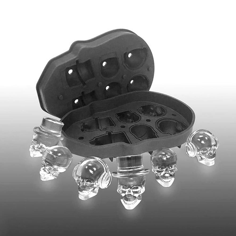 3D Skull Silicone Ice Cube Tray Mold 6-Cavity Bar DIY Chocolate Mould Ice Makers 