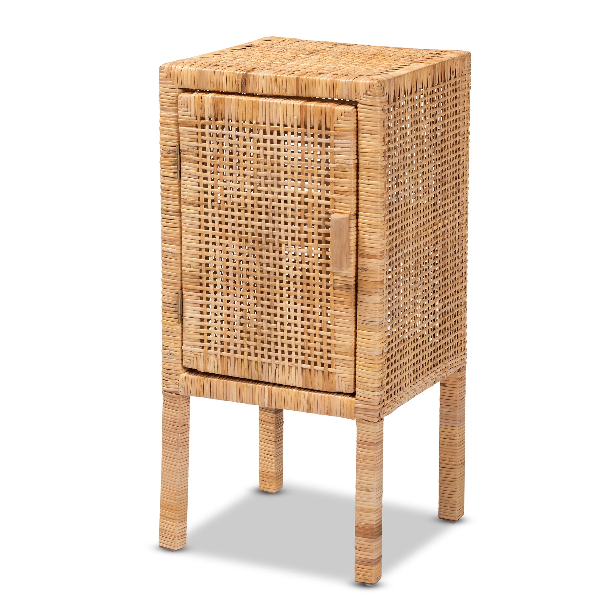 bali & pari Vivan Modern Bohemian Natural Brown Rattan 1-Door Nightstand