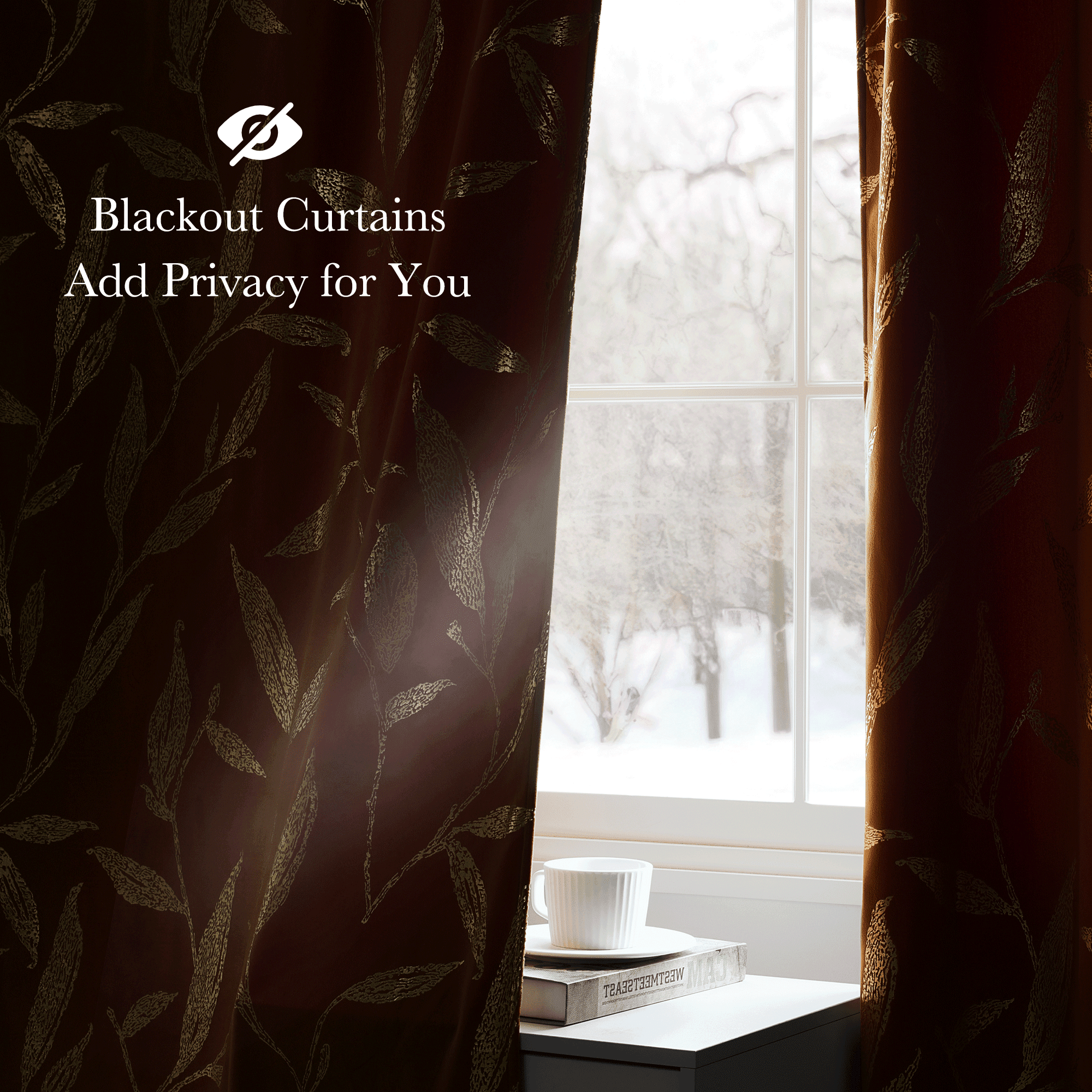 NICETOWN Blackout Velvet Curtains for Living Room, Soft Vintage Leaf Patterned Gold Foil Printed Velvet Curtains Rod Pocket Room Darkening Thermal Insulated Drapes, Gold Brown, 50"x84", 2 Panels