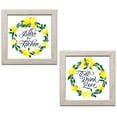 thumbnail image 2 of Gango Home Decor Lovely White, Green & Blue Lemon Berry "Bless This Kitchen" & "Eat Drink Love" Sign Set; Two 12x12in Art Prints in Distressed White Frames, 2 of 6