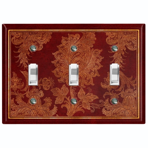 Metal Light Switch Plate Cover Elegant Burgundy Floral Damask Frame FRA038