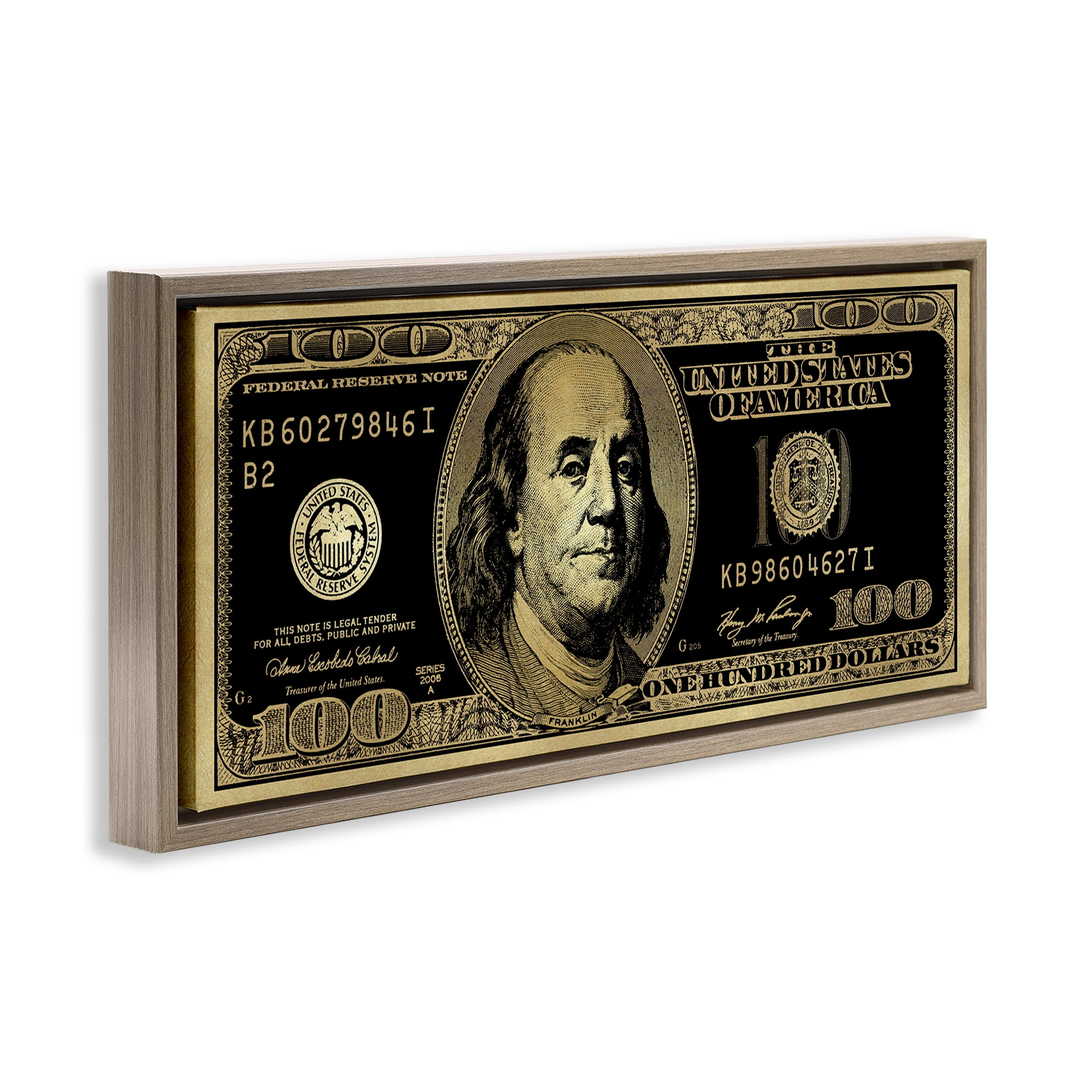 Stupell Industries Inverted Hundred Bill Novelty & Humor Painting Brown Floater Framed Canvas Art Print Wall Art, 25 x 11