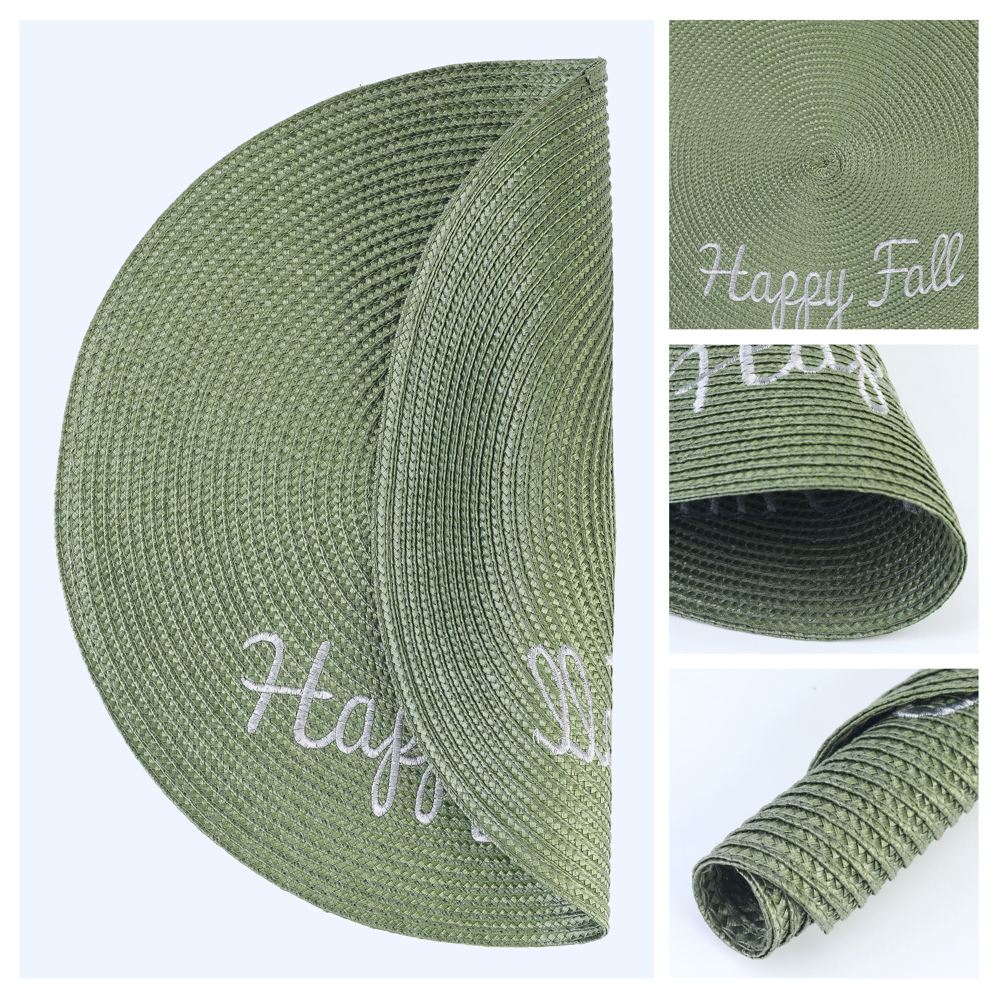 Unique Bargains Farmhouse Solid Placemats Set of 6 Woven for Dining Table Decor Army Green