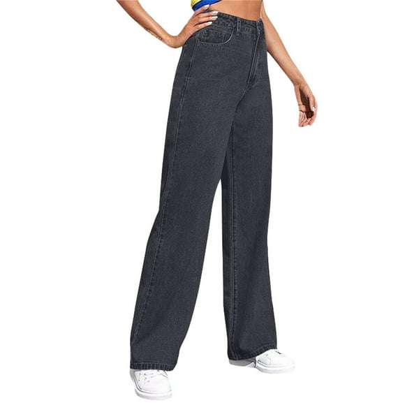 biudgviw Wide Leg Jeans for Women High Waisted Stretch Denim Pants with Pockets Loose Comfy Slacks Jeans Trendy Trousers