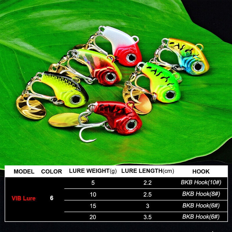 6Pcs Metal Rotating VIB Spoon Fishing Lure Lot Crankbait Vibration Spinner Bait