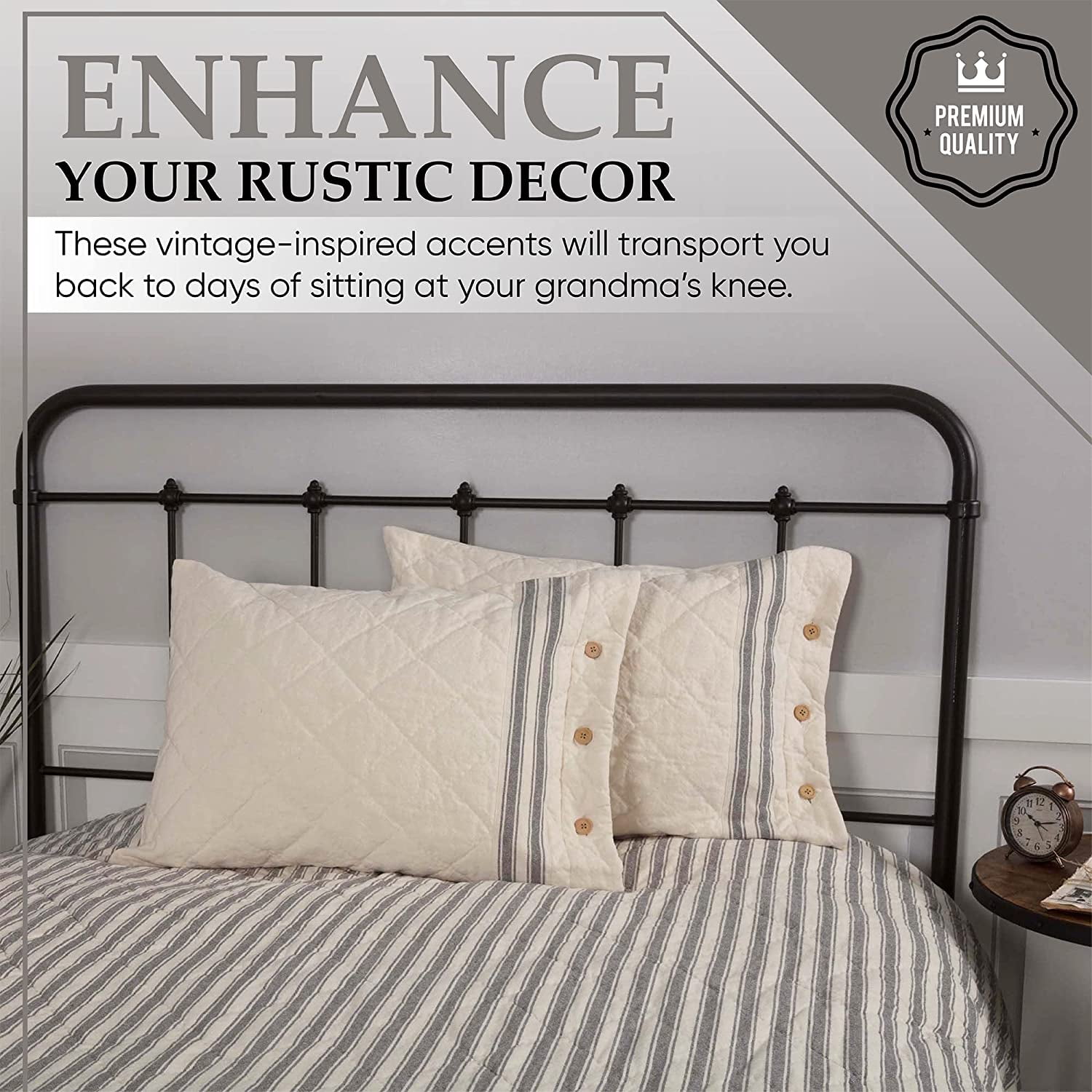 Piper Classics Market Place Gray Ticking Stripe Califorina King Quilt