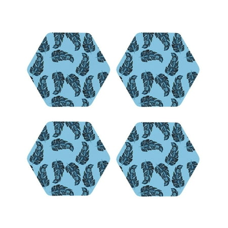 

Leather Coasters Set of 4 - Banana Tropical leaves Lightweight Non-Slip Drink Coasters for Desk Anti-Scalding Desk Cup Coasters for Office Table Decor Hexagon