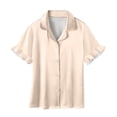 thumbnail image 5 of Cethrio Girls' Pajama Sets, Short Sleeve Casual 3-piece Lapel Collar Girls' Sleepwear Beige Size 7-8, 5 of 8