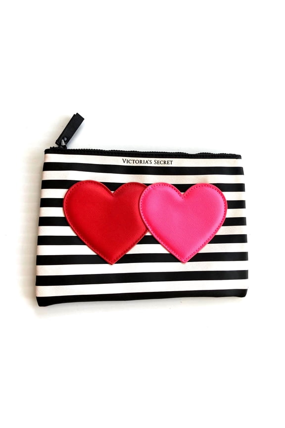 Hearts Black & White Striped Makeup Cosmetic Clutch Pouch Case Bag NWT