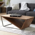 thumbnail image 3 of DecMode 45" x 16" Brown Wood Diagonal Open Frame Geometric Coffee Table with Gray Metal Base, 1-Piece, 3 of 17