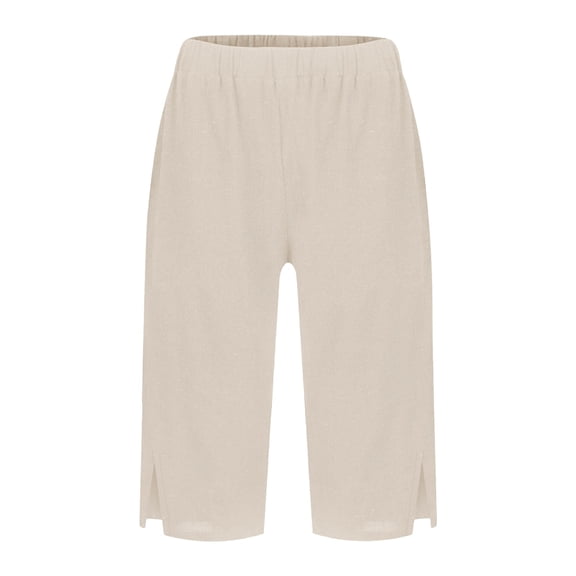 JJHGVB Cotton Linen Capri Pants Capris mid-calf length Slacks long shorts for women Lounge Slacks linen capris for women wide leg capris for women Knee Length Capri Pants women's capris A1-Beige L