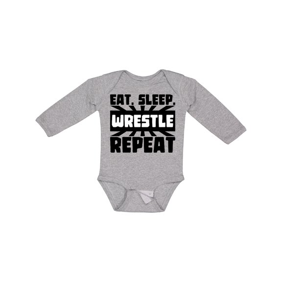 Inktastic Eat, Sleep, Wrestle, Repeat Boys or Girls Long Sleeve Baby Bodysuit