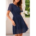 thumbnail image 3 of Vestido PRETTYGARDEN 2025 de verano azul marino con cuello en V y encaje, talla M, 3 of 8