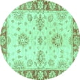thumbnail image 1 of Ahgly Company Machine Washable Indoor Round Oriental Turquoise Blue Traditional Area Rugs, 3' Round, 1 of 4