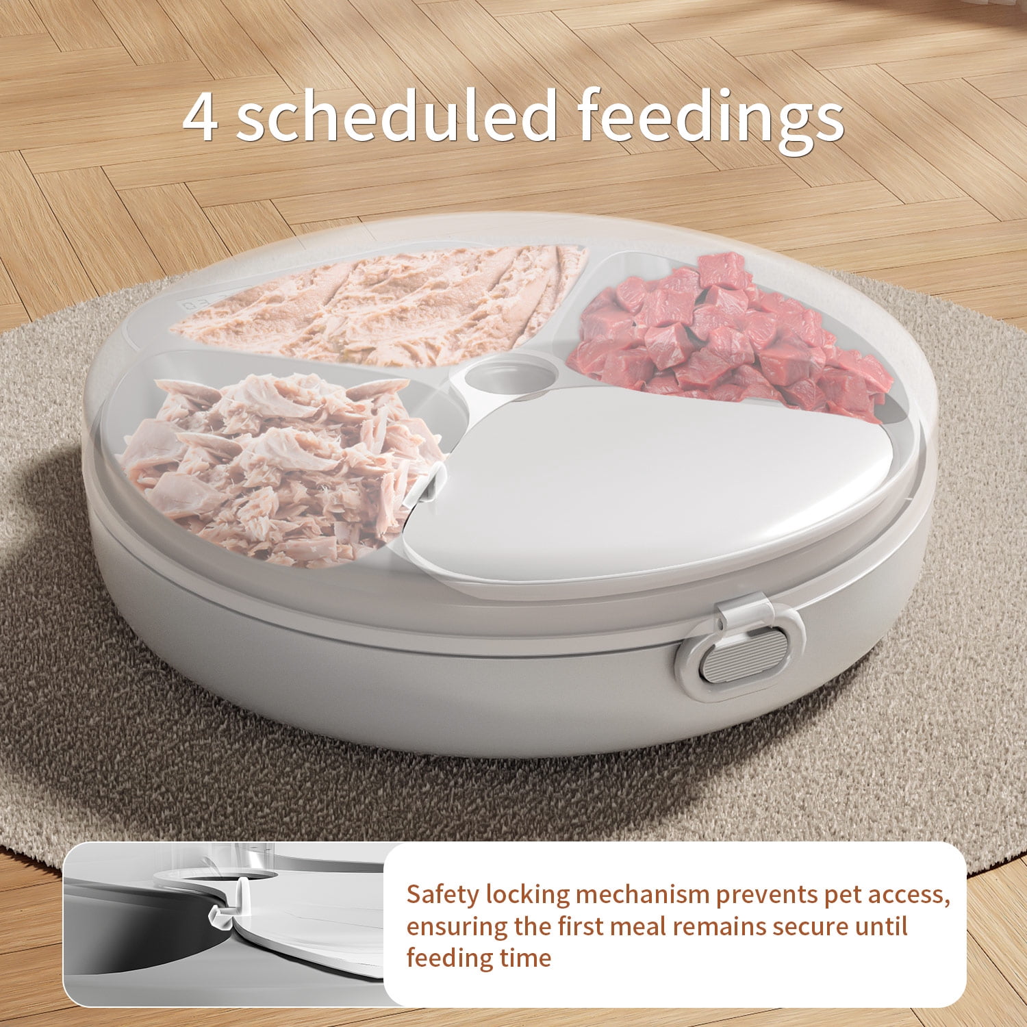 OUDOSPRS Automatic Cat Feeder Wet Food, Auto Refrigerated Wet/Dry Food Feeder with 2 Ice Packs, 4 Meal Timed Fresh Foods Dispenser for Kitty Puppy Automatic Food Bowl, Easy to Clean, White