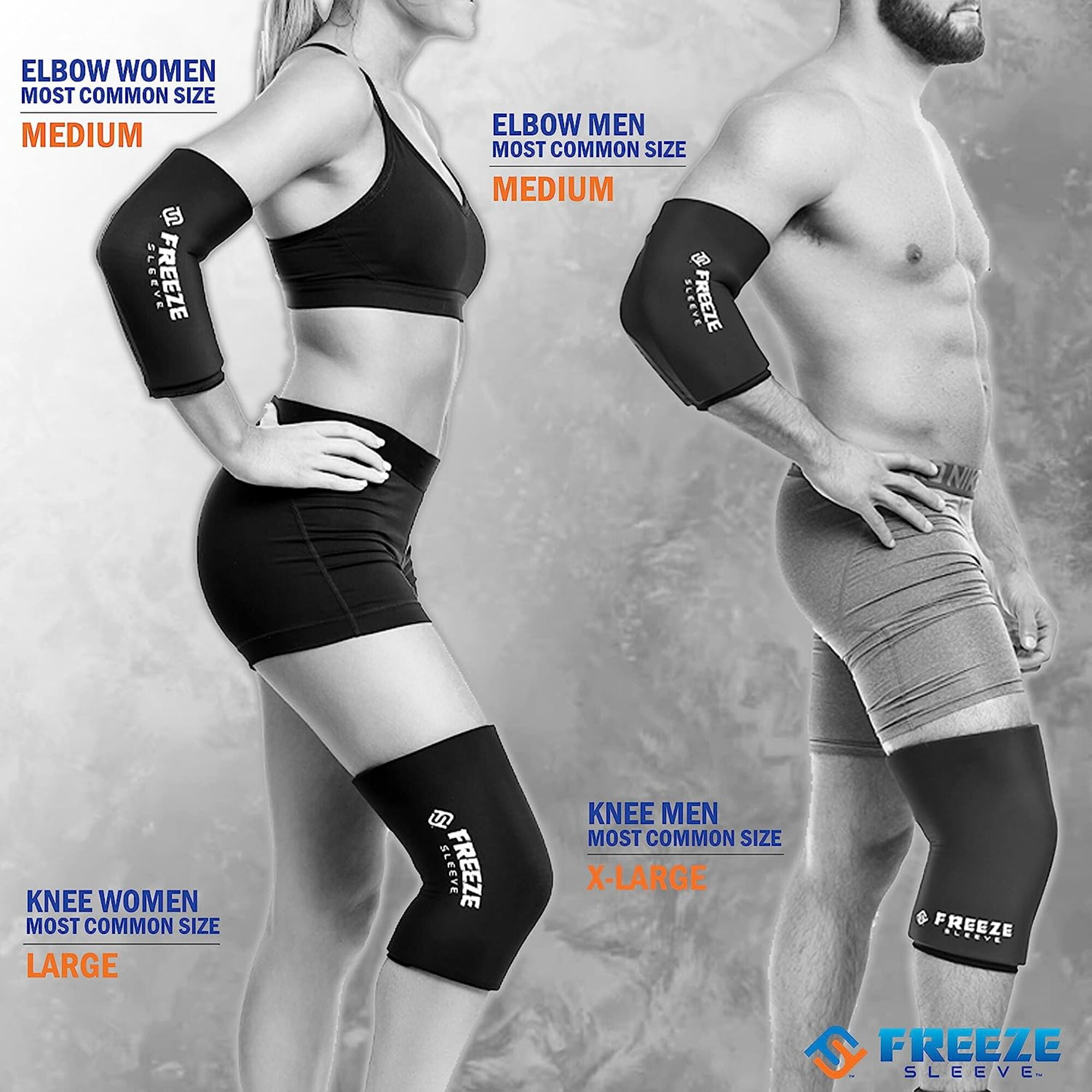 (2 pack) Freeze Sleeve Therapy Compression Sleeve Brace for Knee, Elbow, Ankle, Wrist, Black, Unisex, Large