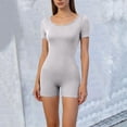 thumbnail image 4 of Yigetop Combinaison de Sommeil Extensible Col Rond Manches Courtes Combinaison Côtelée Ajustée Confortable Quotidien Décontracté Maison & Extérieur Pyjama Combinaison Gris P, 4 of 5