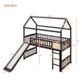 thumbnail image 2 of Harper & Bright Designs House Kids Playhouse Plywood Twin Loft Bed with Roof and Slide, Espresso, 2 of 10