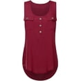 thumbnail image 4 of UDIYO Sexy Lady Solid Color Sleeveless Button Pocket Round Neck Irregular Hem Vest Top, 4 of 7