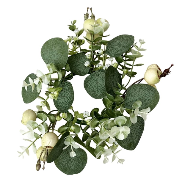 Corona de velas verde con hojas artificiales Guirnalda de follaje primaveral Soporte para pilares para el hogar, bodas, fiestas, centros de mesa, verde