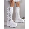 thumbnail image 4 of SACFOF Women's Knee High Wedge Platform Boots Round Toe Punk Goth Knee High Motorcycle Combat Boot Metal Buckle Chunky Heel Boots, 4 of 6