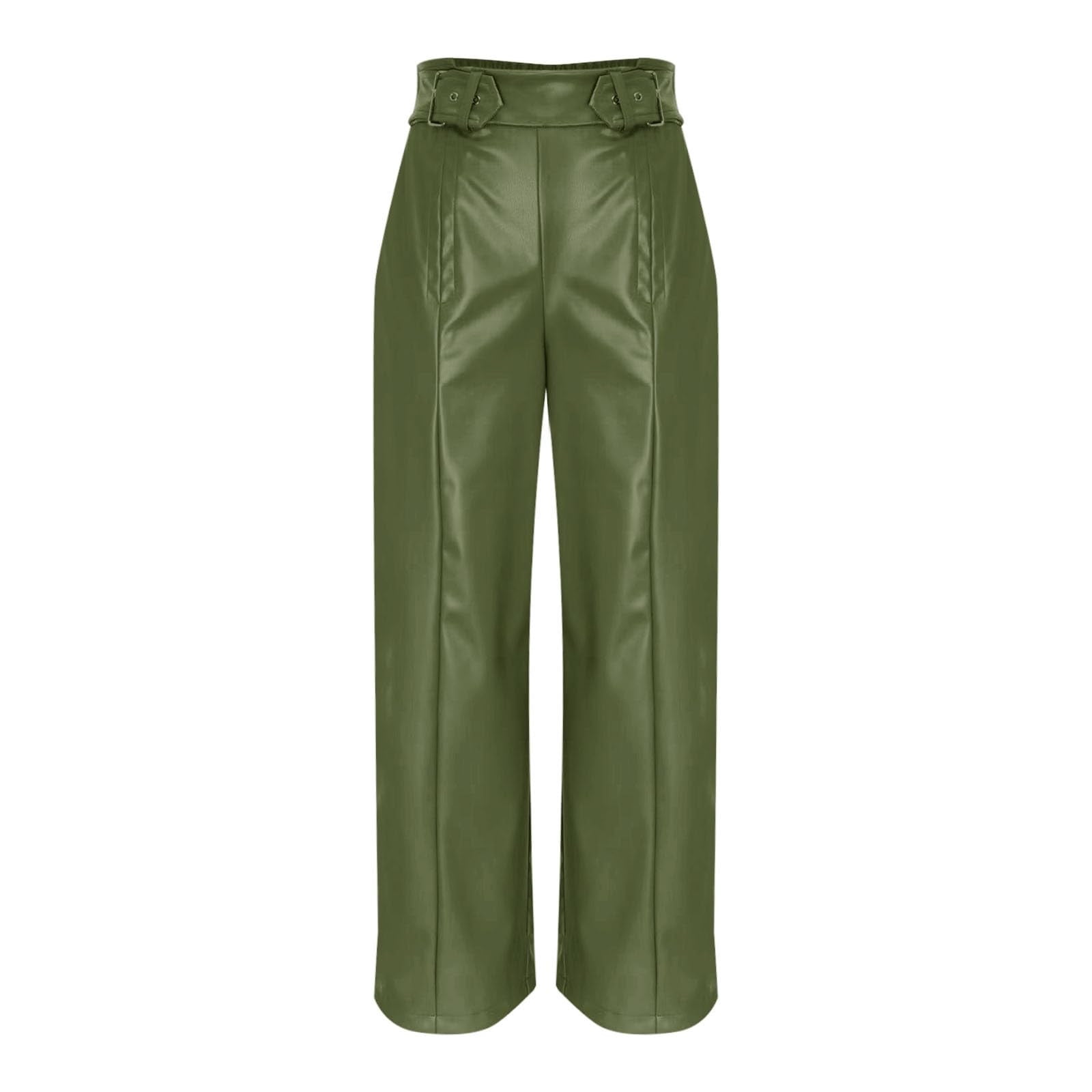 Women's Faux Leather Pants Casual Fashion Wide Leg High Waist Pants with Pockets
