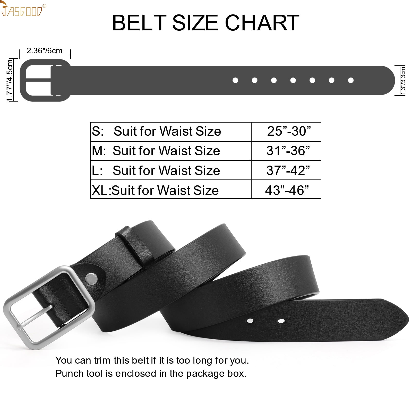 JASGOOD Women's Leather Belt for Jeans, Adjustable, Zinc JASGOOD Women's Leather Belt for Jeans, Adjustable, Zinc