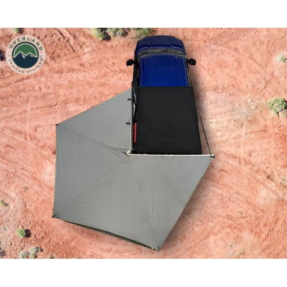 Overland Vehicle Systems Awning - Roof Rack Kit 19559907 Nomadic; 80 Square Feet Of Cover; Driver Side; 83 Inch x 7 Inch x 5 Inch Closed; Poly Cotton; Dark Gray