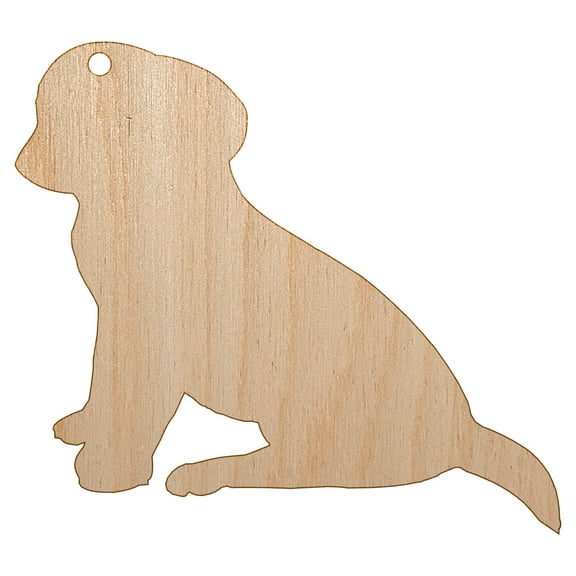 Puppy Dog Sitting Solid Wood Holiday Christmas Tree Ornament Unfinished DIY Pre-Drilled Craft