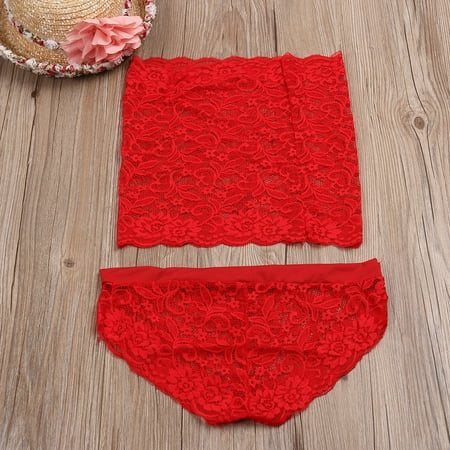 

Amuver Women 2PCS Sexy Lingerie Set Lace Off Shoulder Crop Bra Triangle Low Cut Panty Set
