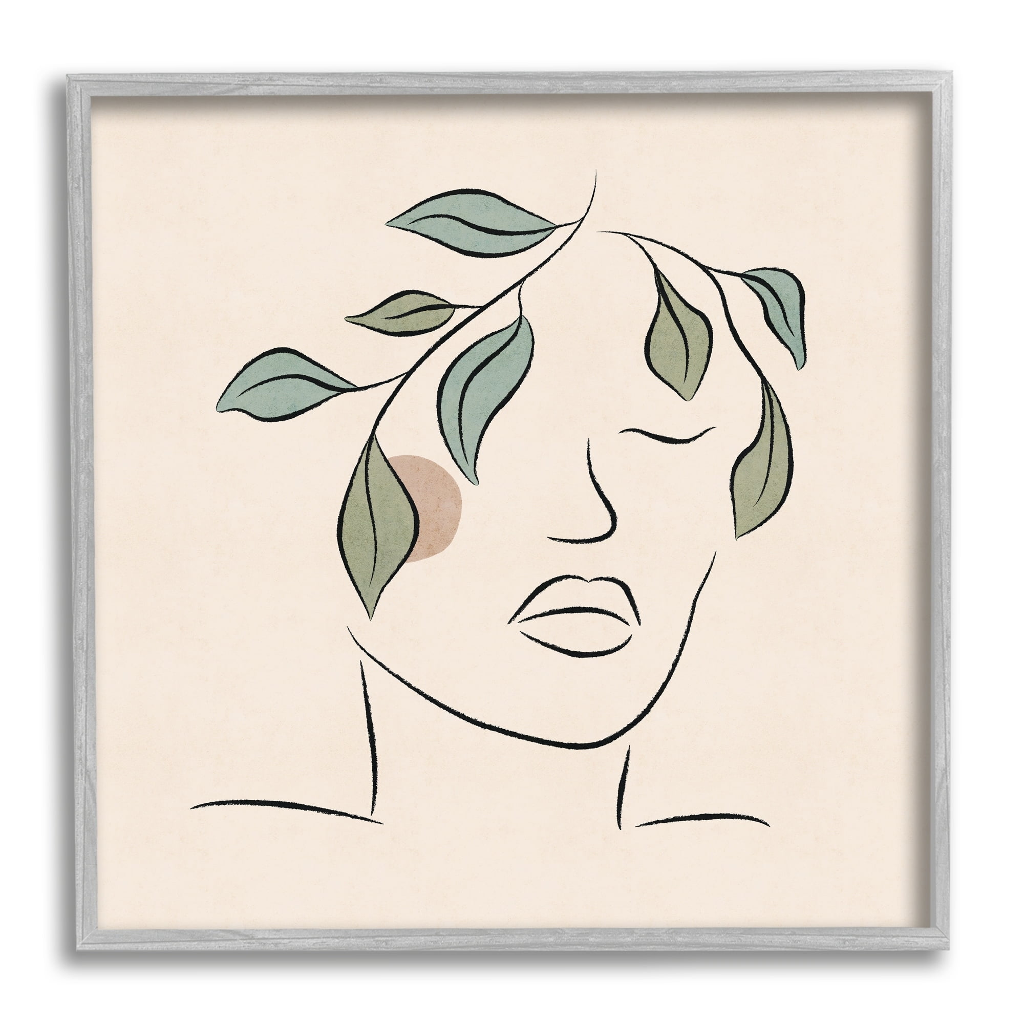 Stupell Industries Blushing Woman Face Botanical Outline Doodle Drawing Graphic Art Gray Framed Art Print Wall Art, Design by JJ Design House LLC