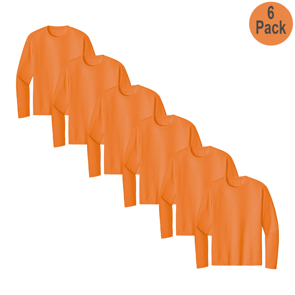 Zfeel Men Hi Vis Long Sleeve Pure Dry Fit Poly T-Shirt, Crew Neck, Safety Neon Orange, 6 Pack, XL