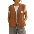 thumbnail image 2 of Vixolx Womens Cropped Sherpa Vest V Neck Button Down Sleeveless Fuzzy Fleece Jacket with Side Pockets Casual Loose Warm Fall Outerwear, 2 of 8