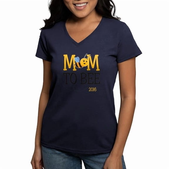 CafePress - Mom To Bee Women's V Neck T Shirt - Womens Cotton V-Neck T-shirt