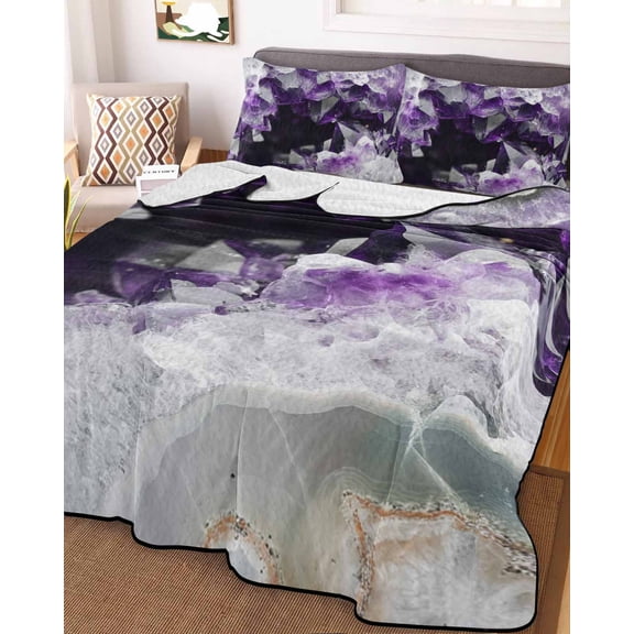 Purple Black Geometric Twin Size Down Alternative Comforter, Lightweight Comforter Quilt Bedding Set with Pillow Shams Modern Abstract Crystals Artwork All Seasons Bed Comforter Duvet Insert 68"x86"
