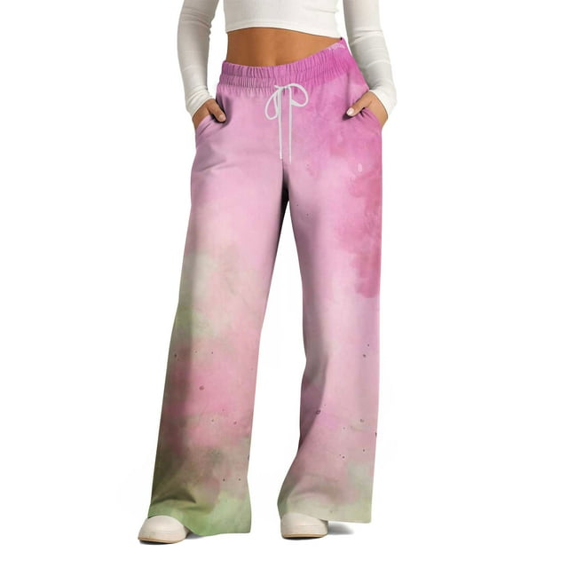 Pants for Women, Womens Fashionable Striped Printed Drawstring Wide Leg Pants