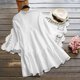 thumbnail image 4 of Tops de Mujer Elegantes Blusas Casuales Camisas de Moda Camiseta de Color Sólido Manga de Trompeta Manga Corta Cuello en V Odeerbi  ODB168717, 4 of 9