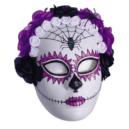 Day Of The Dead Purple Sugar Skull Adult Full Halloween Mask