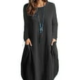 thumbnail image 4 of Women's Autumn Cotton And Linen Loose Casual Solid Color Long-sleeved Dress, 4 of 7