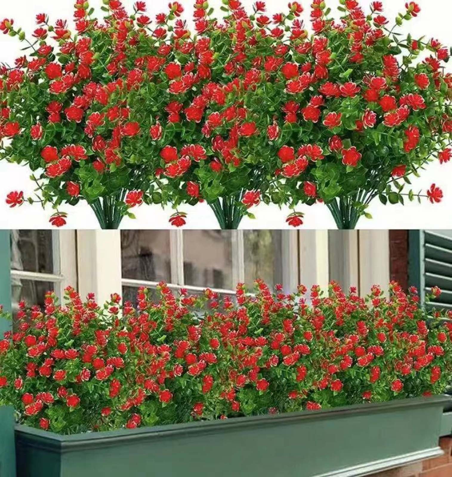 Hvmvliv Artificial Flowers Artificial Flowers 1 Bundles Fake Flowers Faux Plastic Plants for Home Decorations Outdoor Porch Flowerpot Artificial Flower Red