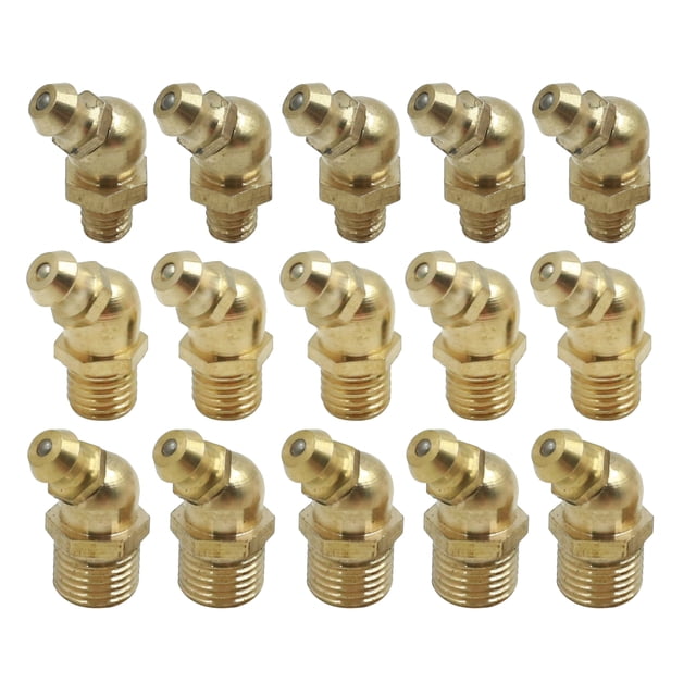 Unique Bargains Brass M6 M8 M10 Thread 45 Degree Angle Grease Nipple Fittings Assortment Kit for Car 5 Set