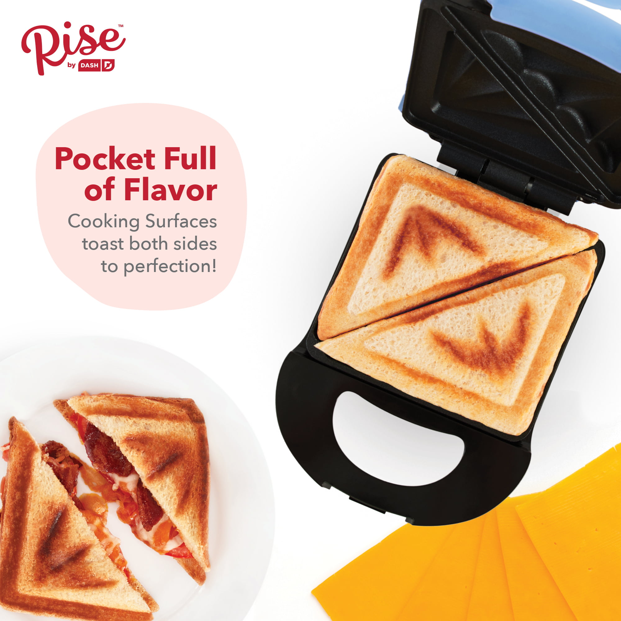 Rise By Dash Compact Pocket Electric Sandwich Maker, Toasting, Omelets &  More, Non-Stick Surfaces - Pink 