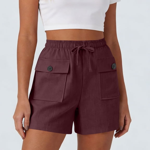 BUIGTTKLOP Cotton Linen Cargo Shorts for Women Drawstring High Waisted Casual Shorts Wide Leg Lounge Shorts with Pockets