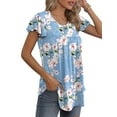 thumbnail image 5 of QINCAO Womens Tops Floral Ruffle Short Sleeve O Neck Loose Ladies Tops Shirts Blouses for Women,L(12-14), 5 of 7