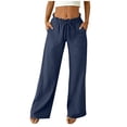 thumbnail image 6 of Danhjin Summer Women's Linen Pants High Waisted Straight Wide Leg Casual Loose Comfy Stretch Beach Pant With Pockets For Daily Outfits, 6 of 6